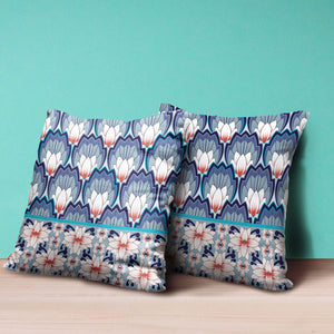 Homeroots 28x28 Gray Blue Orange Blown Seam Broadcloth Floral Throw Pillow   485342