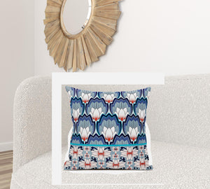 Homeroots 28x28 Gray Blue Orange Blown Seam Broadcloth Floral Throw Pillow   485342