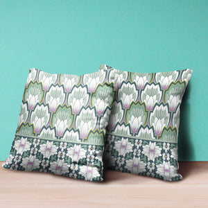 Homeroots 26x26 Green Pink Blown Seam Broadcloth Floral Throw Pillow   485346