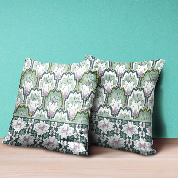 Homeroots 26x26 Green Pink Blown Seam Broadcloth Floral Throw Pillow   485346