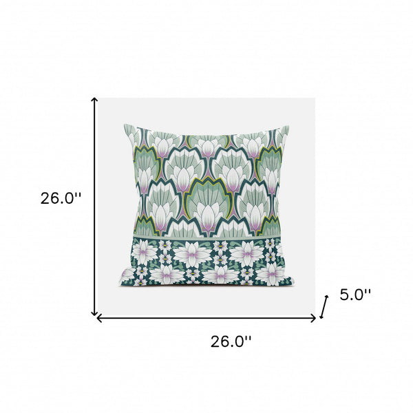 Homeroots 26x26 Green Pink Blown Seam Broadcloth Floral Throw Pillow   485346