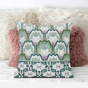 Homeroots 28x28 Green Pink Blown Seam Broadcloth Floral Throw Pillow   485347