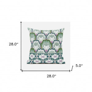 Homeroots 28x28 Green Pink Blown Seam Broadcloth Floral Throw Pillow   485347