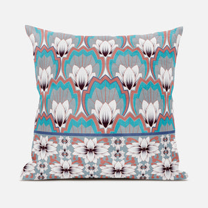 Homeroots 26x26 Mint Gray Orange Blown Seam Broadcloth Floral Throw Pillow   485351