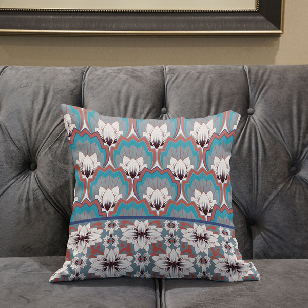 Homeroots 26x26 Mint Gray Orange Blown Seam Broadcloth Floral Throw Pillow   485351