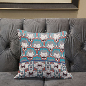 Homeroots 28x28 Mint Gray Orange Blown Seam Broadcloth Floral Throw Pillow   485352