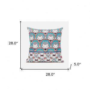 Homeroots 28x28 Mint Gray Orange Blown Seam Broadcloth Floral Throw Pillow   485352