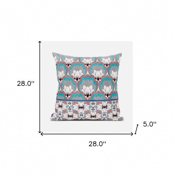 Homeroots 28x28 Mint Gray Orange Blown Seam Broadcloth Floral Throw Pillow   485352