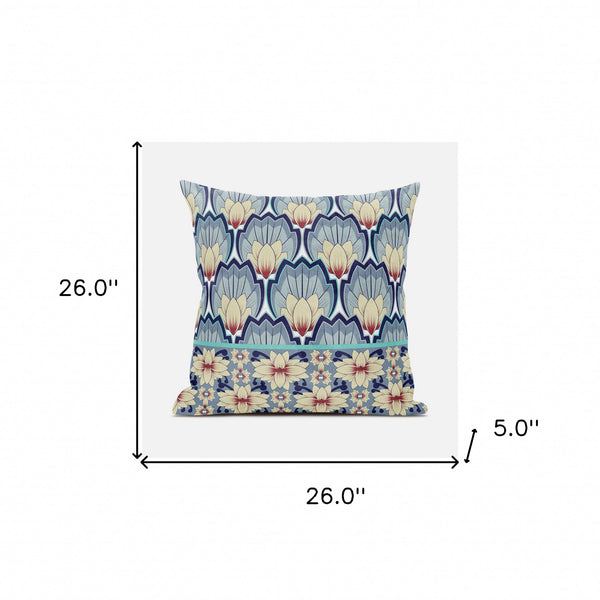 Homeroots 26x26 Yellow Gray Blown Seam Broadcloth Floral Throw Pillow   485356