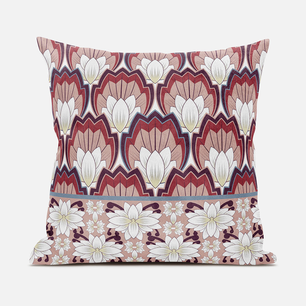 Homeroots 28x28 Red White Blown Seam Broadcloth Floral Throw Pillow   485362