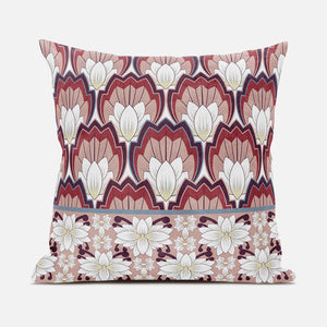 Homeroots 28x28 Red White Blown Seam Broadcloth Floral Throw Pillow   485362