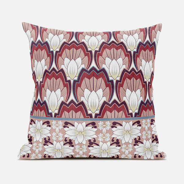 Homeroots 28x28 Red White Blown Seam Broadcloth Floral Throw Pillow   485362