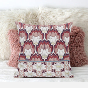 Homeroots 28x28 Red White Blown Seam Broadcloth Floral Throw Pillow   485362