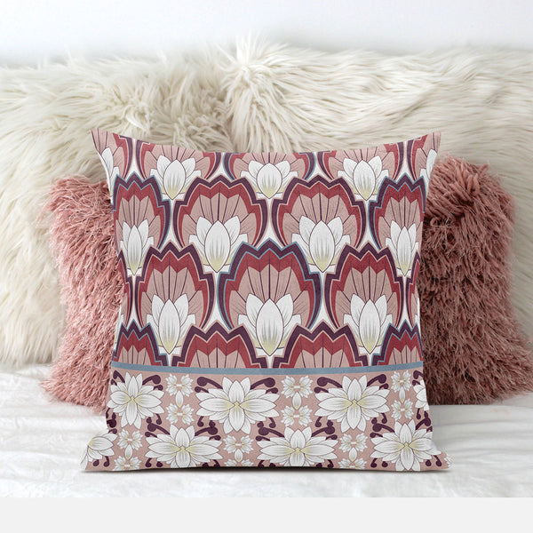 Homeroots 28x28 Red White Blown Seam Broadcloth Floral Throw Pillow   485362