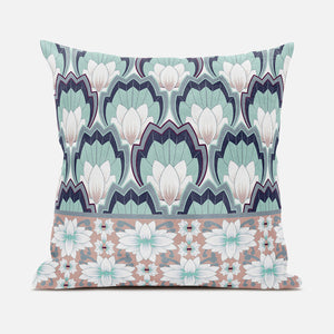 Homeroots 26x26 White Green Pink Blown Seam Broadcloth Floral Throw Pillow   485366