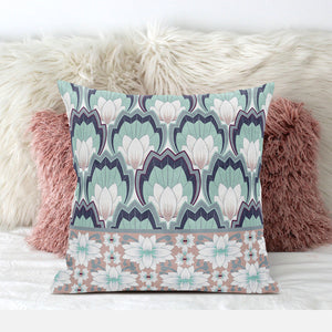 Homeroots 26x26 White Green Pink Blown Seam Broadcloth Floral Throw Pillow   485366