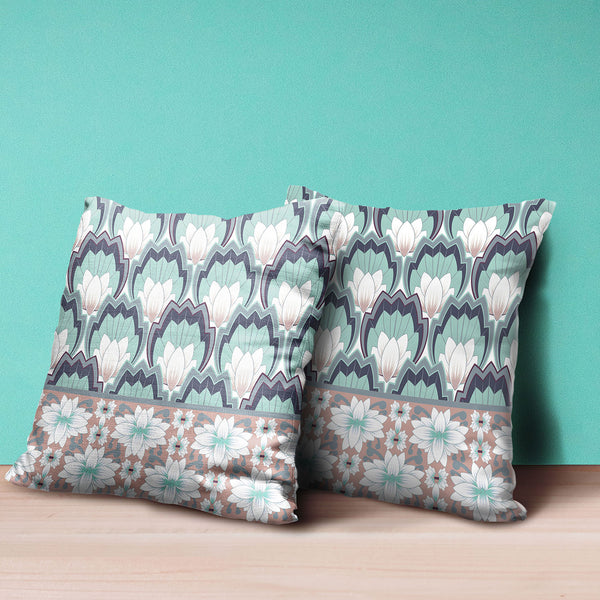 Homeroots 28x28 White Green Pink Blown Seam Broadcloth Floral Throw Pillow   485367