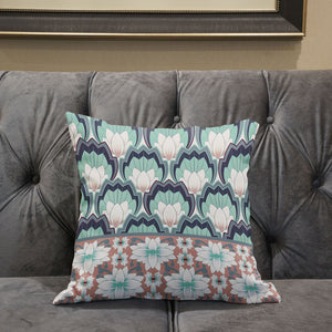 Homeroots 28x28 White Green Pink Blown Seam Broadcloth Floral Throw Pillow   485367