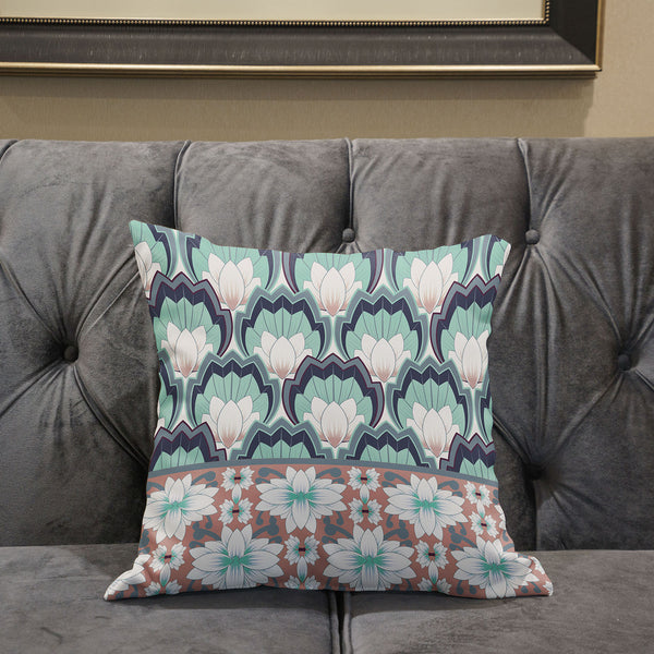 Homeroots 28x28 White Green Pink Blown Seam Broadcloth Floral Throw Pillow   485367