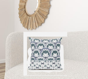 Homeroots 26x26 White Gray Blue Blown Seam Broadcloth Floral Throw Pillow   485371