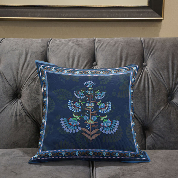 Homeroots 26x26 Blue Brown Blown Seam Broadcloth Floral Throw Pillow   485376