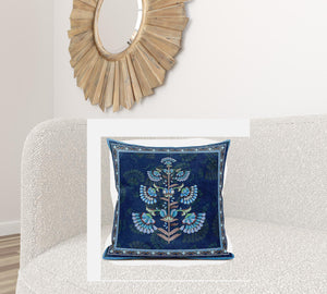 Homeroots 26x26 Blue Brown Blown Seam Broadcloth Floral Throw Pillow   485376