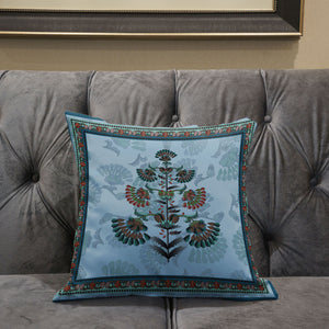 Homeroots 26x26 Sky Blue Red Blown Seam Broadcloth Floral Throw Pillow   485381