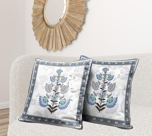 Homeroots 26x26 Off White Gray Blown Seam Broadcloth Floral Throw Pillow   485386