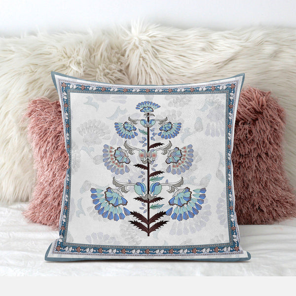 Homeroots 26x26 Off White Gray Blown Seam Broadcloth Floral Throw Pillow   485386