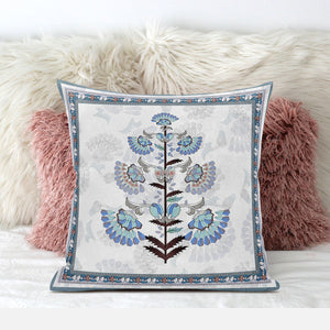 Homeroots 28x28 Off White Gray Blown Seam Broadcloth Floral Throw Pillow   485387