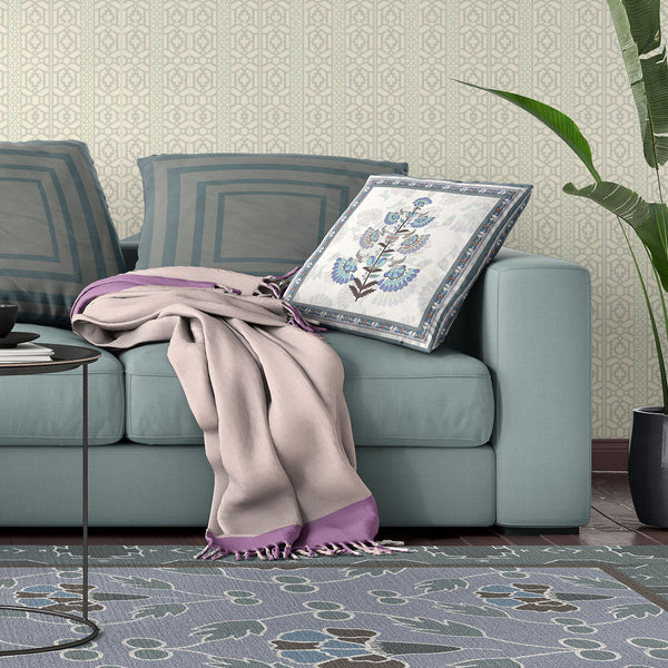 Homeroots 28x28 Off White Gray Blown Seam Broadcloth Floral Throw Pillow   485387