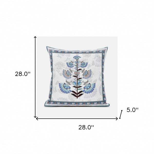 Homeroots 28x28 Off White Gray Blown Seam Broadcloth Floral Throw Pillow   485387