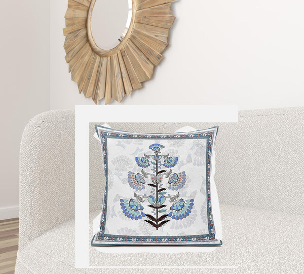 Homeroots 28x28 Off White Gray Blown Seam Broadcloth Floral Throw Pillow   485387