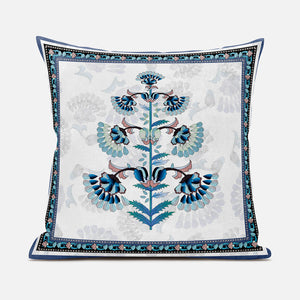 Homeroots 26x26 Off White Blue Black Blown Seam Broadcloth Floral Throw Pillow   485391
