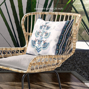 Homeroots 26x26 Off White Blue Black Blown Seam Broadcloth Floral Throw Pillow   485391