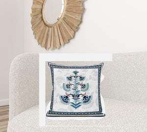 Homeroots 26x26 Off White Blue Black Blown Seam Broadcloth Floral Throw Pillow   485391