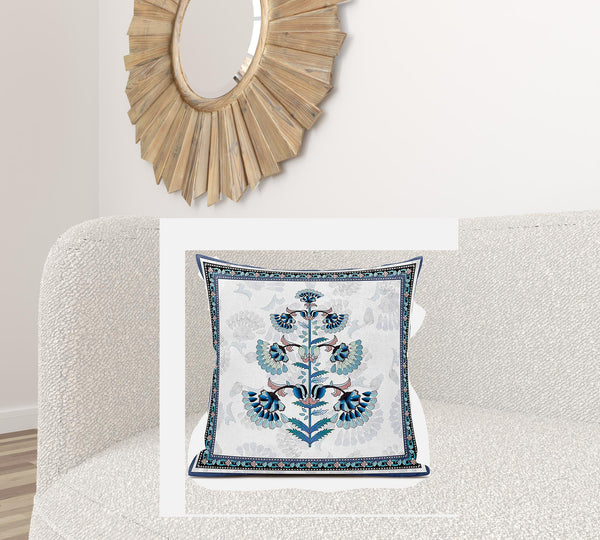 Homeroots 26x26 Off White Blue Black Blown Seam Broadcloth Floral Throw Pillow   485391