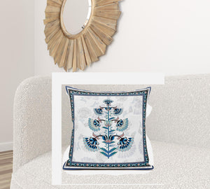 Homeroots 28x28 Off White Blue Black Blown Seam Broadcloth Floral Throw Pillow   485392