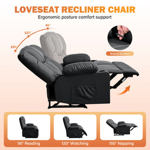 English Elm Recliner Loveseat with Massage Heat Pu Leather Dual Seating and Usb Charging Ports Black W1521S00082