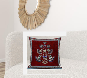 Homeroots 26x26 Red Blown Seam Broadcloth Floral Throw Pillow   485401