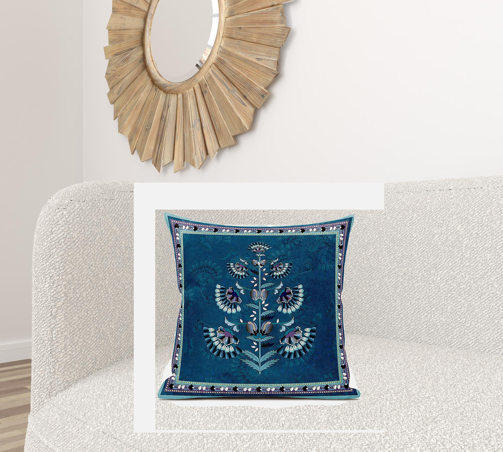 Homeroots 26x26 Sea Green Blown Seam Broadcloth Floral Throw Pillow   485406