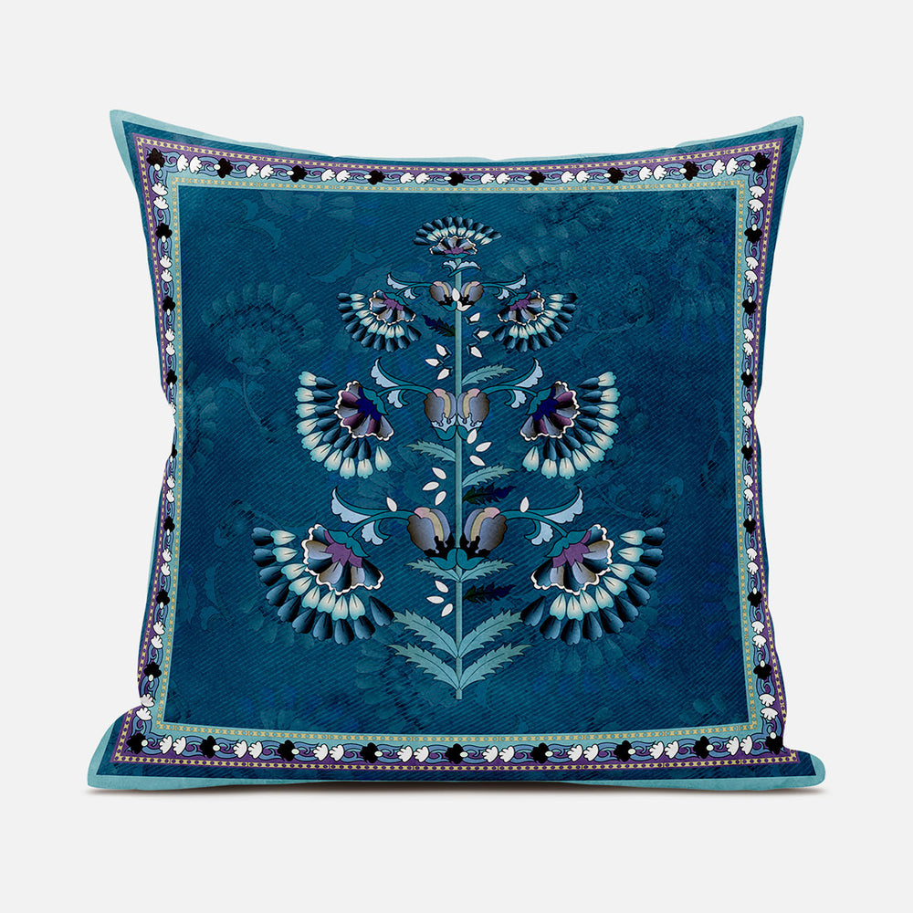 Homeroots 28x28 Sea Green Blown Seam Broadcloth Floral Throw Pillow   485407