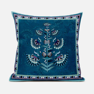 Homeroots 28x28 Sea Green Blown Seam Broadcloth Floral Throw Pillow   485407