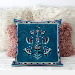 Homeroots 28x28 Sea Green Blown Seam Broadcloth Floral Throw Pillow   485407