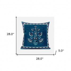 Homeroots 28x28 Sea Green Blown Seam Broadcloth Floral Throw Pillow   485407