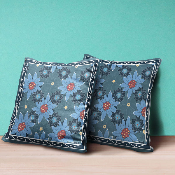 Homeroots 26x26 Blue Red Blown Seam Broadcloth Floral Throw Pillow   485411