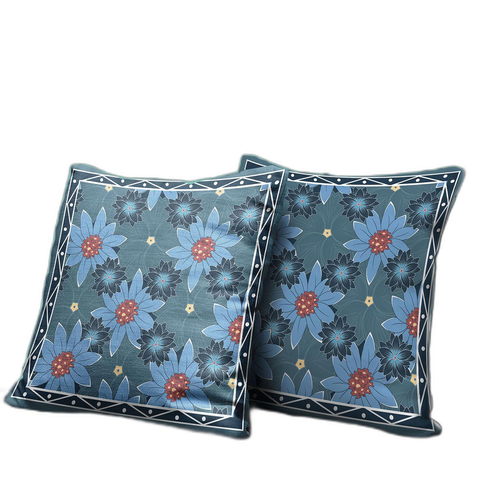 Homeroots 26x26 Blue Red Blown Seam Broadcloth Floral Throw Pillow   485411