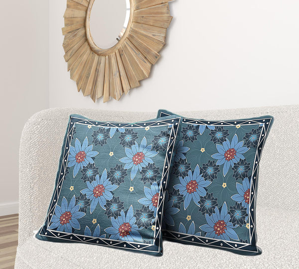 Homeroots 26x26 Blue Red Blown Seam Broadcloth Floral Throw Pillow   485411