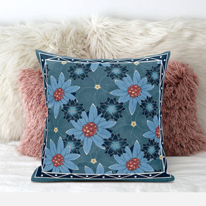 Homeroots 28x28 Blue Red Blown Seam Broadcloth Floral Throw Pillow   485412