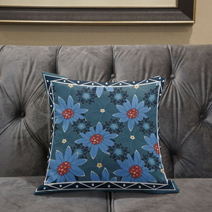 Homeroots 28x28 Blue Red Blown Seam Broadcloth Floral Throw Pillow   485412